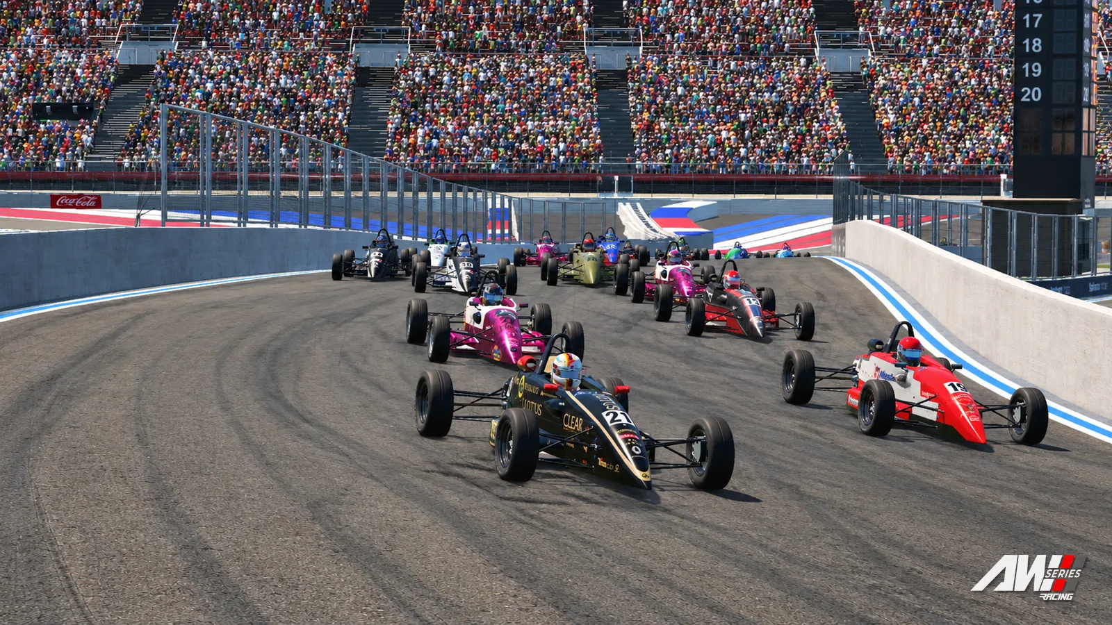 El pelotón del Formula 1600 frente a la grada del Roval de Charlotte.